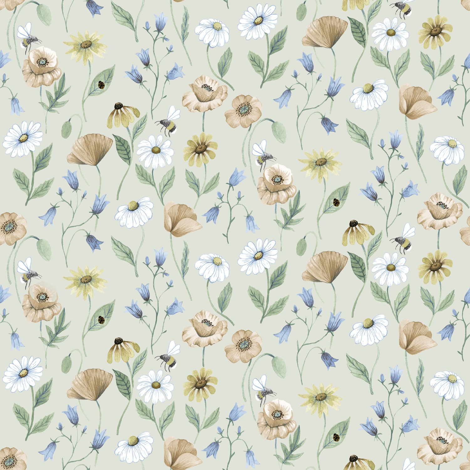 Blåklocka, grön tapet