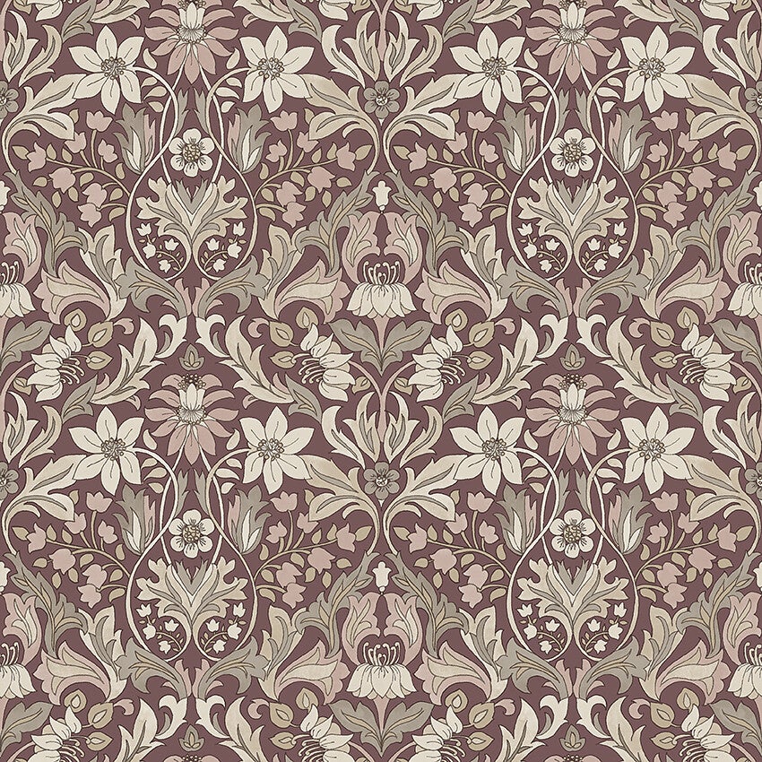 Blomsterfröjd, röd vit och grön tapet