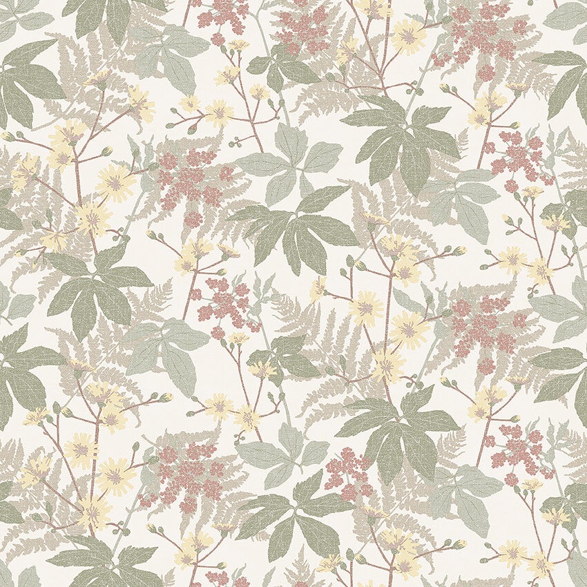 Lindskog, tapet i grön, multifärg