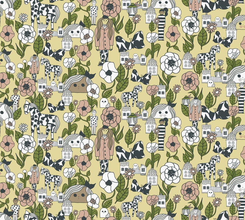 Marimekko Marikyla, gul och grön tapet